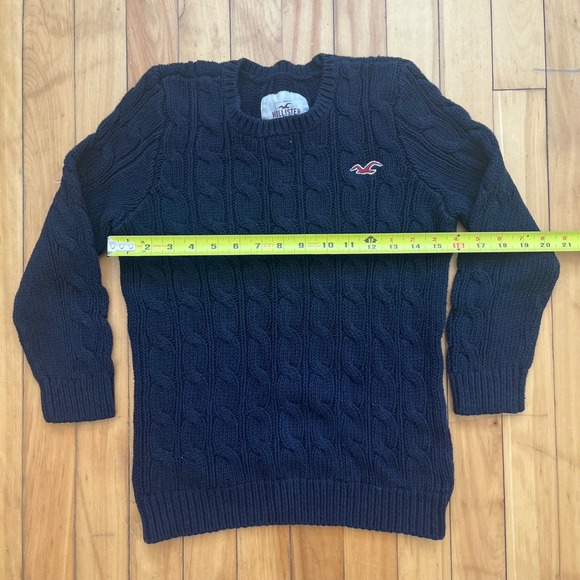 Hollister Navy Blue Cable Knit Crewneck Sweater Medium Embroidered Logo - Picture 4 of 6